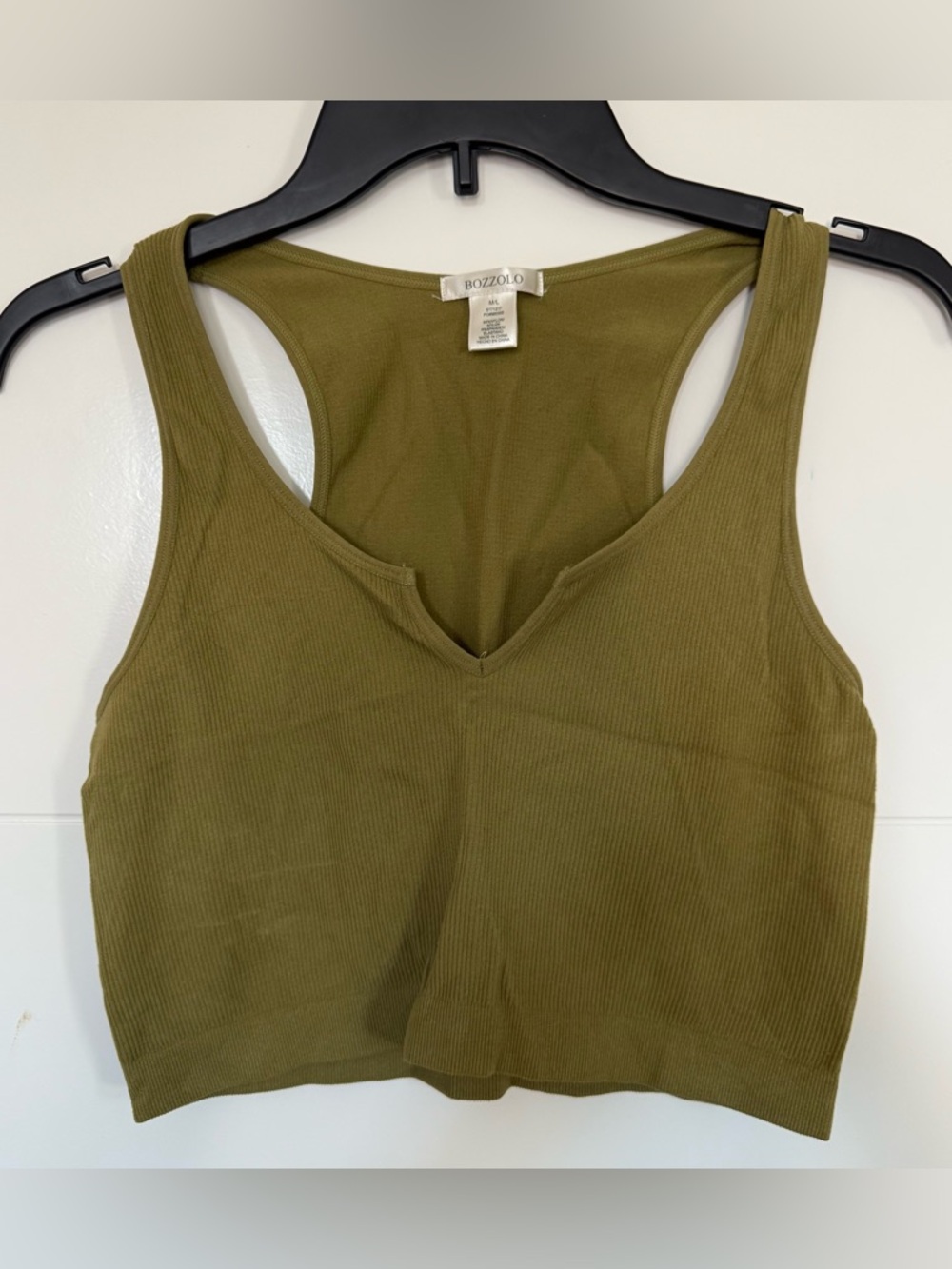 Bozzolo Olive Ribbed V-Neck Racerback Crop Tank